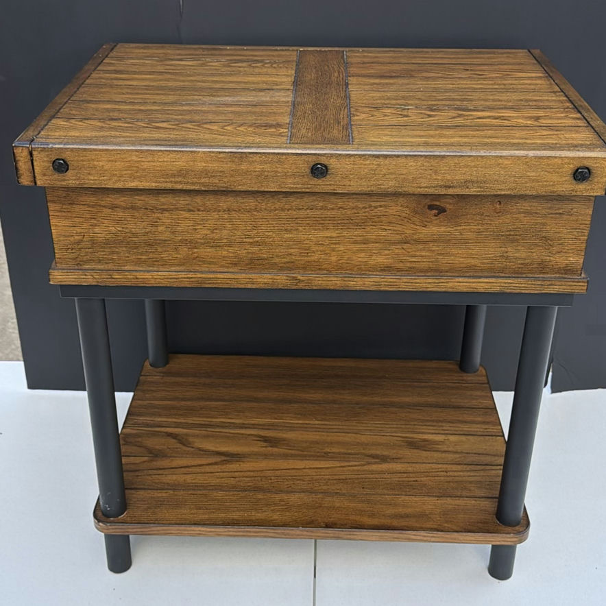 Wooden end table with upper storage box, drawer, and lower shelf - image 1 of 8