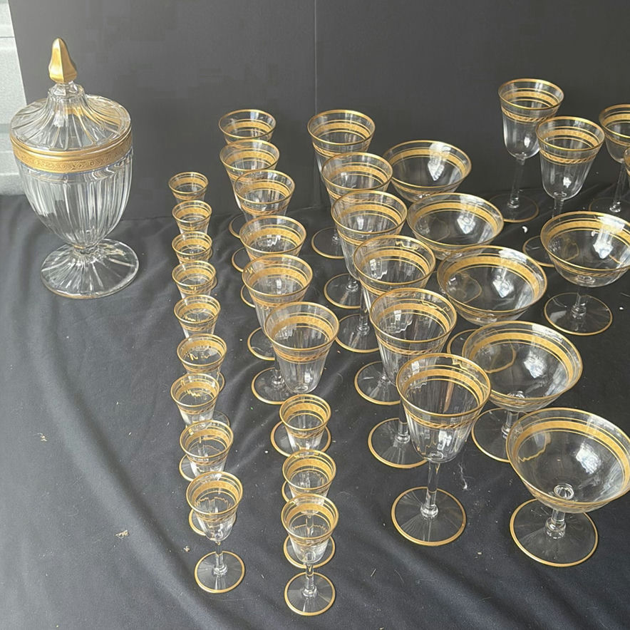 Gold-rimmed glassware set with punch bowl and stemware - image 2 of 5