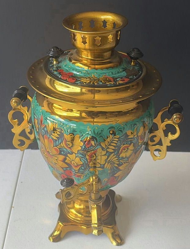 Electric enamel samovar with floral motif - image 1 of 7