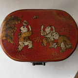 Antique wooden chair with red decorative boxes and lacquered Chinese storage box - thumbnail 5 of 9