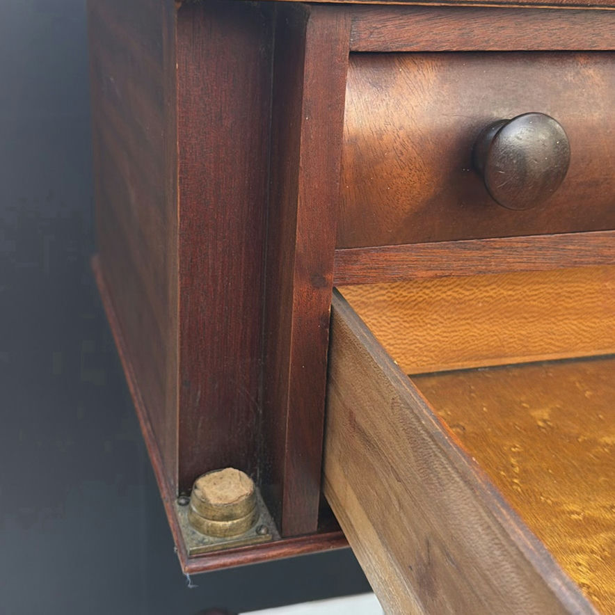 Antique wooden side table with two-drawer cabinet on carved pedestal base - image 10 of 10