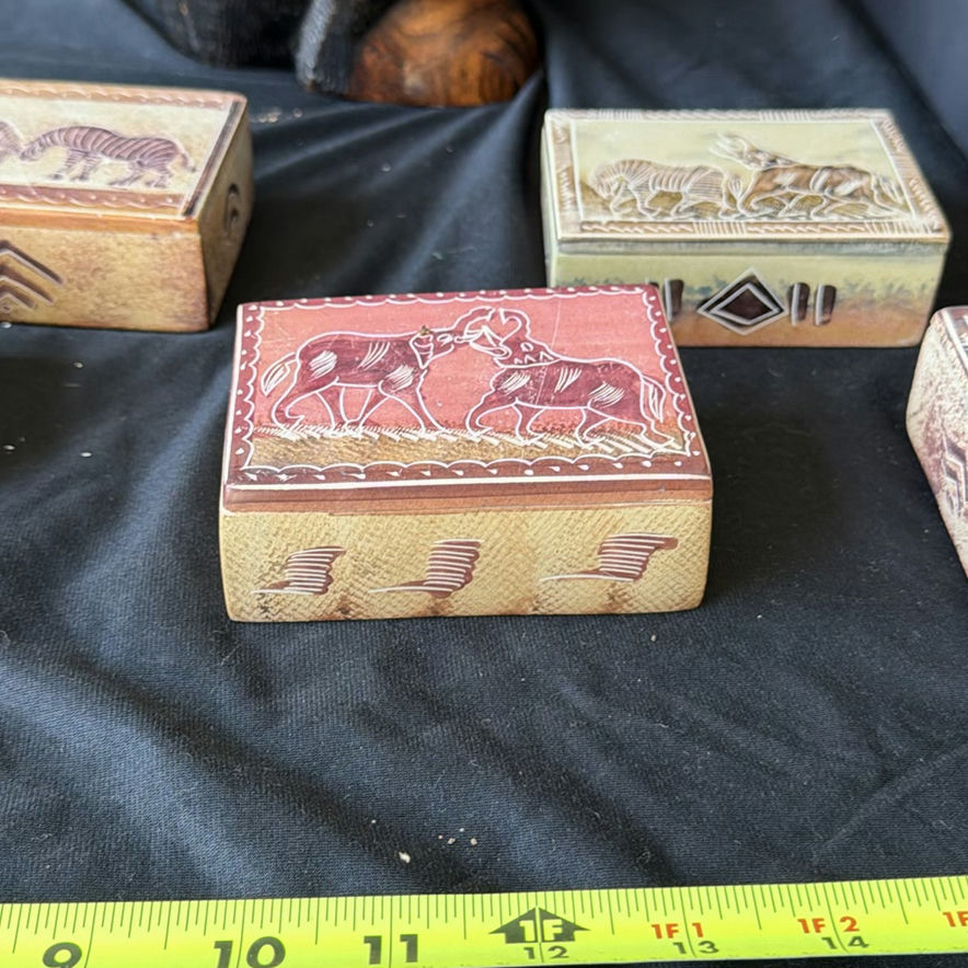 Carved wooden animal boxes and a monkey figurine - image 8 of 9
