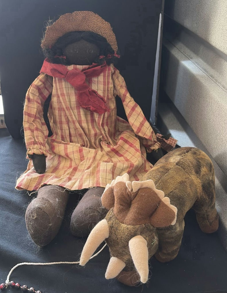 Rag doll and brown dinosaur plush toy - image 1 of 5