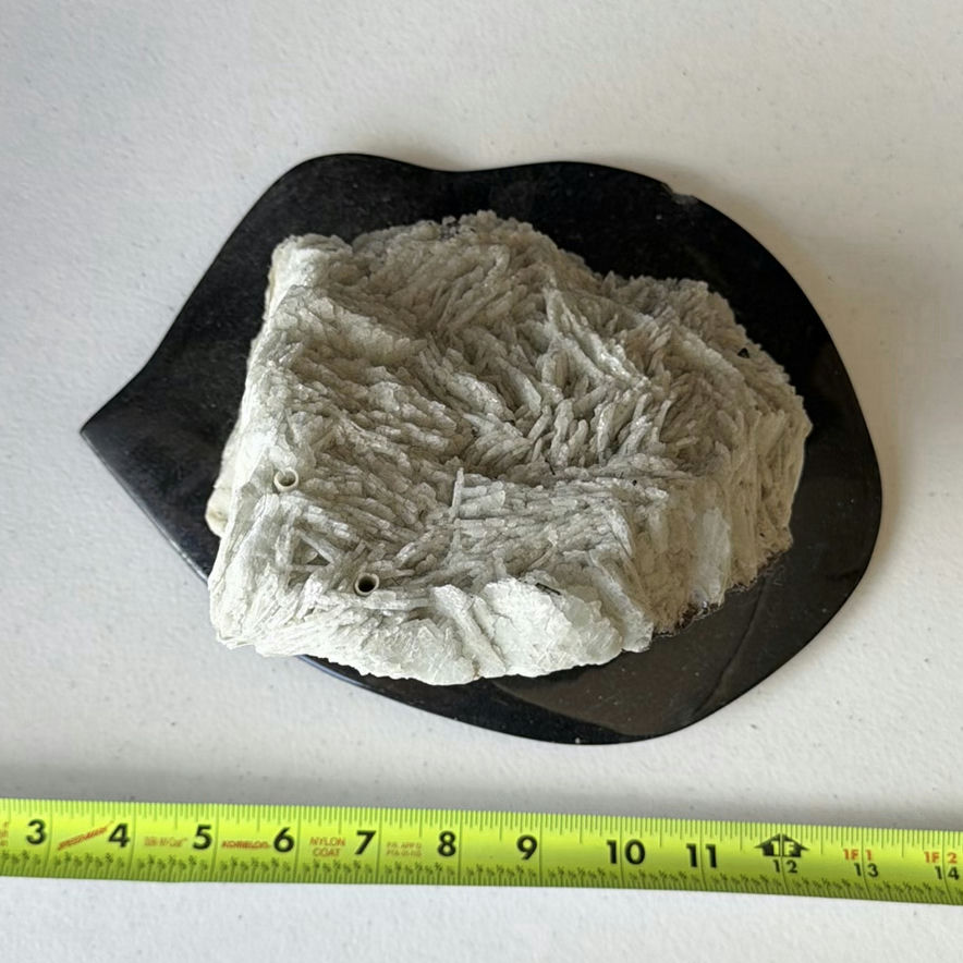 White fibrous crystal mineral on rock matrix - image 5 of 5