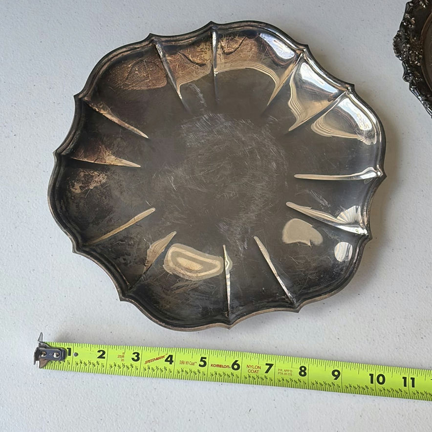 Silver plate decorative trays and black lacquer boxes with orange inlays - image 2 of 4