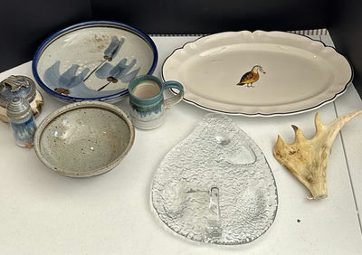 Assorted Ceramic and Glass Serving Pieces with Antler Decor - Image 1 of 13