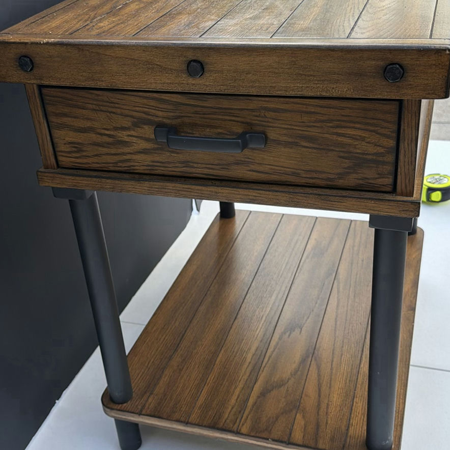 Wooden end table with upper storage box, drawer, and lower shelf - image 7 of 8