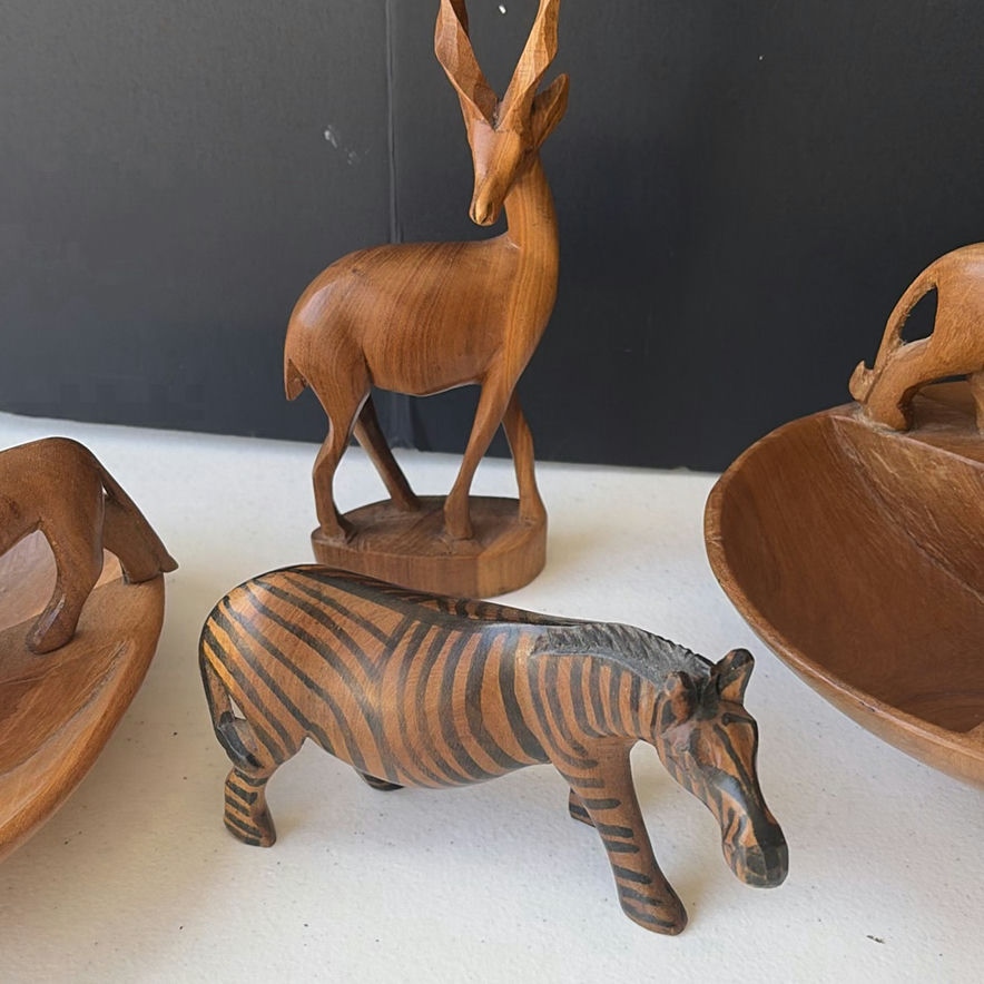 Set of carved wooden animal figurines and decorative horse - image 3 of 8
