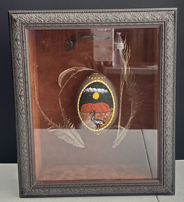 Framed Australian Emu Egg Artwork with Feathers - Image 1 of 6