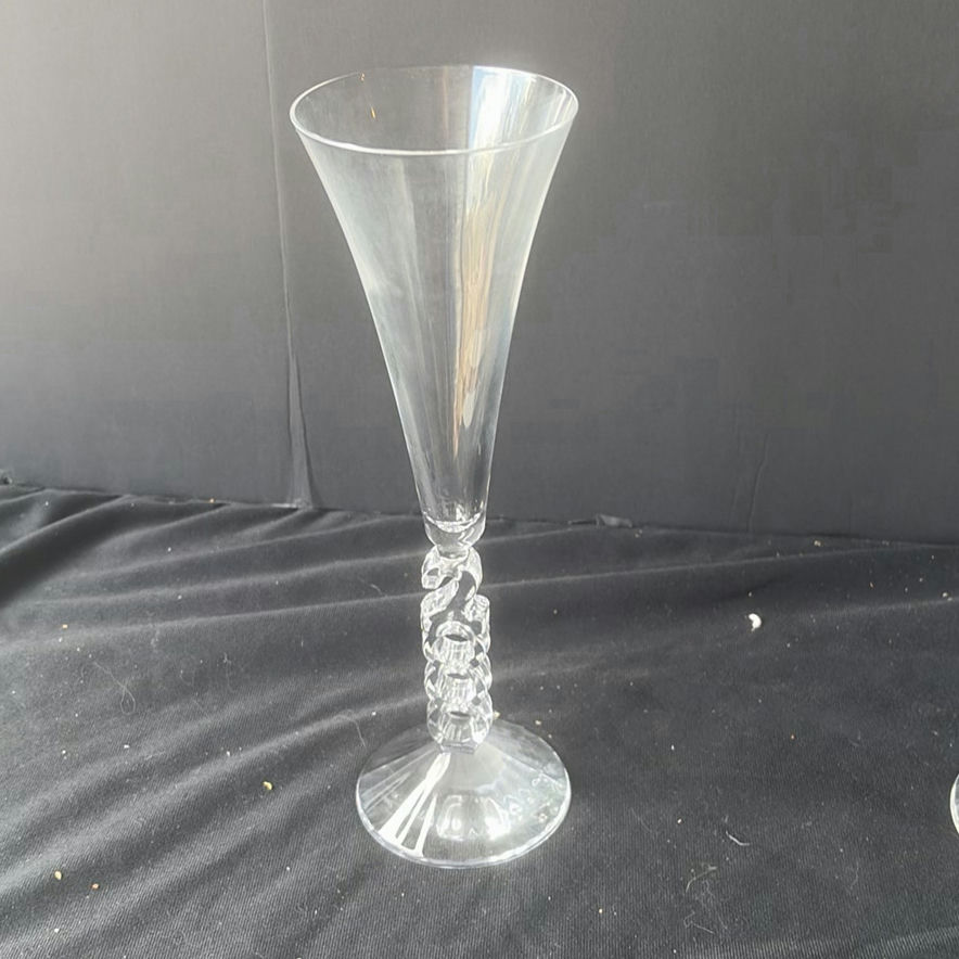 Two crystal champagne flutes and an oval enamel floral butterfly hanging ornament - image 3 of 4