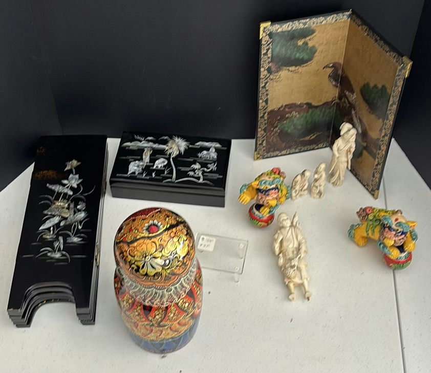 Decorative Lacquerware Panels, Russian Nesting Doll, Figurines, and Folding Screen - image 2 of 11