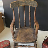 Antique wooden chair with red decorative boxes and lacquered Chinese storage box - thumbnail 2 of 9