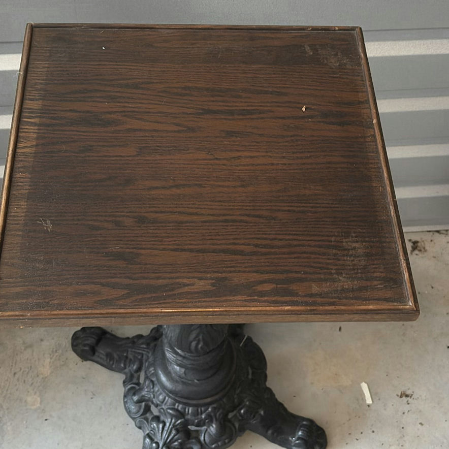 Ornate cast-iron pedestal table with wooden top - image 2 of 7