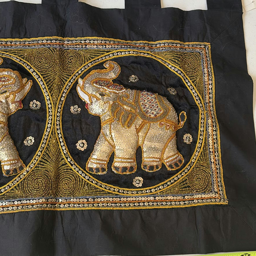 Embroidered black fabric wall hangings with gold elephant motifs - image 7 of 7