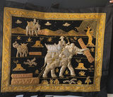Embroidered black fabric wall hangings with gold elephant motifs - thumbnail 2 of 7