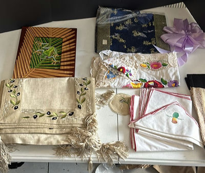 Decorative Textiles, Embroidered Linens, and Frog Wall Art - Image 1 of 7