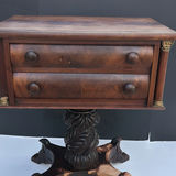 Antique wooden side table with two-drawer cabinet on carved pedestal base - thumbnail 3 of 10