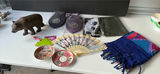 Carved bear, porcelain plates, fan, pouches and scarves – assorted decor and accessories - thumbnail 1 of 8