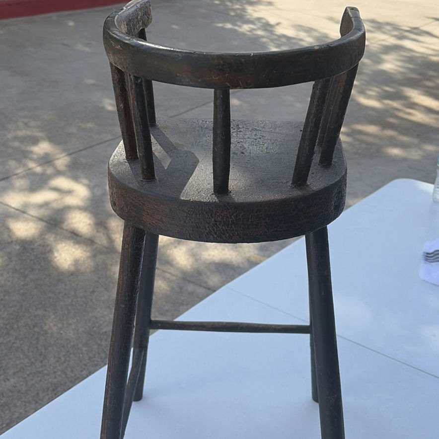 Dark wooden bar-height stool with curved back - image 6 of 7