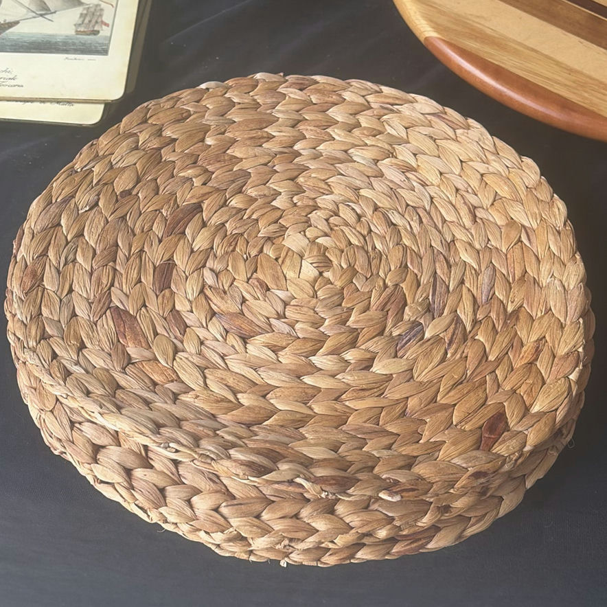 Round woven placemats, striped wooden rounds, nautical ship cards, and a green felt board - image 2 of 8