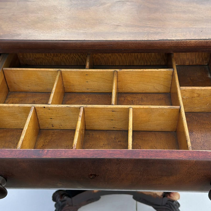 Antique wooden side table with two-drawer cabinet on carved pedestal base - image 8 of 10