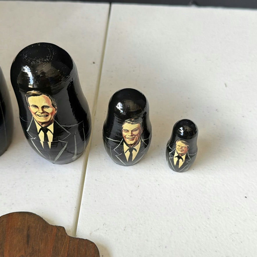 Presidential Matryoshka Dolls, Vintage Drawer Cabinet, Vietnam Stamp Collection, and Corkscrew Set - image 3 of 9