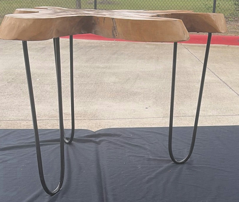 Live-edge wooden coffee table with hairpin legs - image 3 of 5