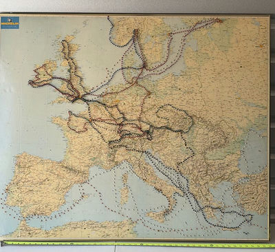European travel map with colored pins - Image 1 of 5