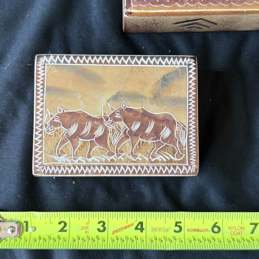Carved wooden animal boxes and a monkey figurine - image 2 of 9
