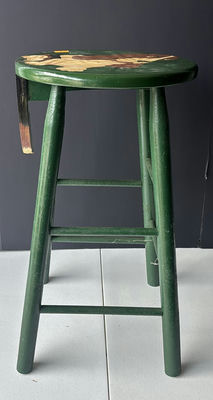 Green Wooden Stool with Dog Design - Image 1 of 5
