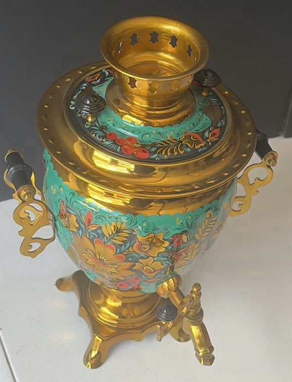 Electric enamel samovar with floral motif - image 4 of 7