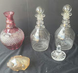 Glass decanter collection with pig figurine - thumbnail 1 of 8