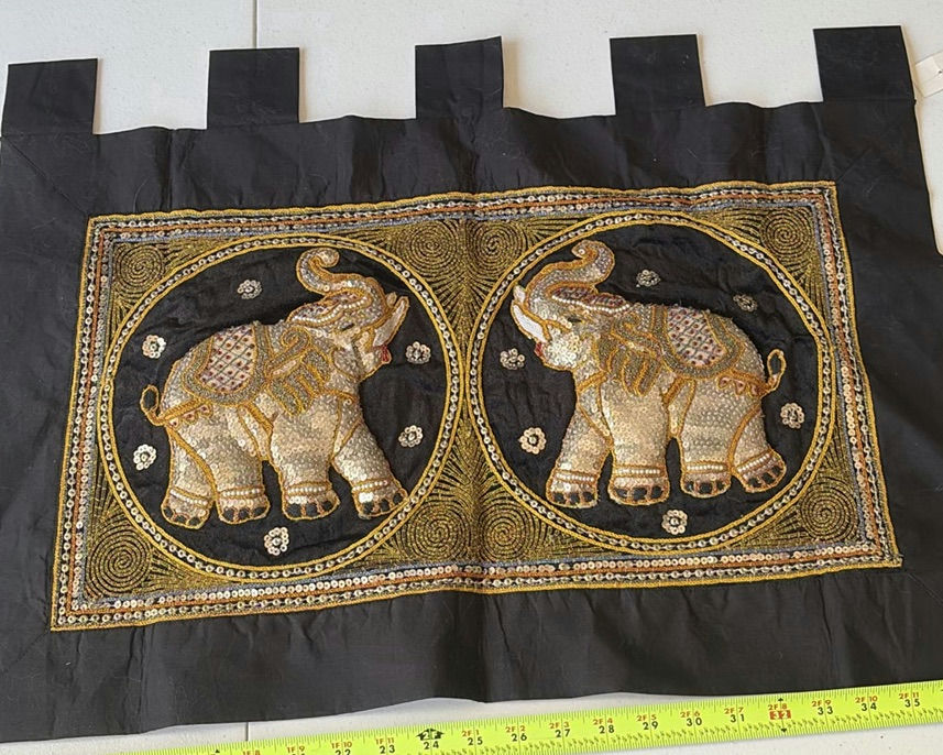 Embroidered black fabric wall hangings with gold elephant motifs - image 6 of 7