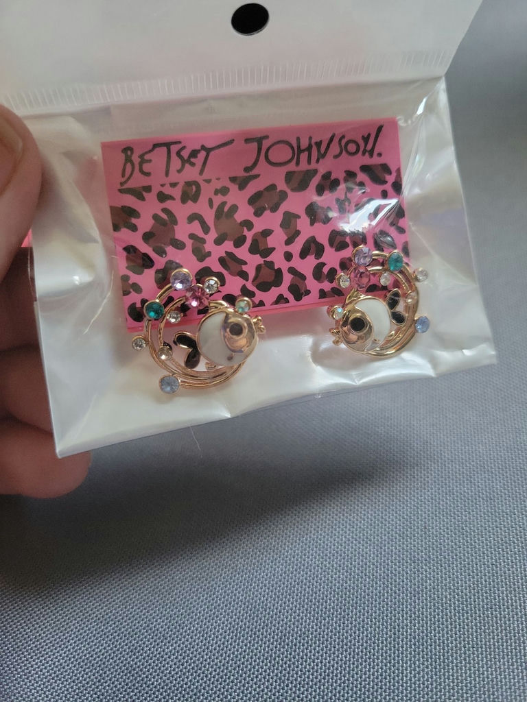 Betsy Johnson jewelry set: red rhinestone scorpion pin and multicolor hoop earrings - image 5 of 6
