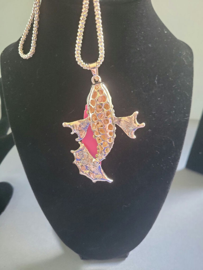 Betsy Johnson fish-shaped rhinestone pendant necklace with turquoise fins - image 4 of 6