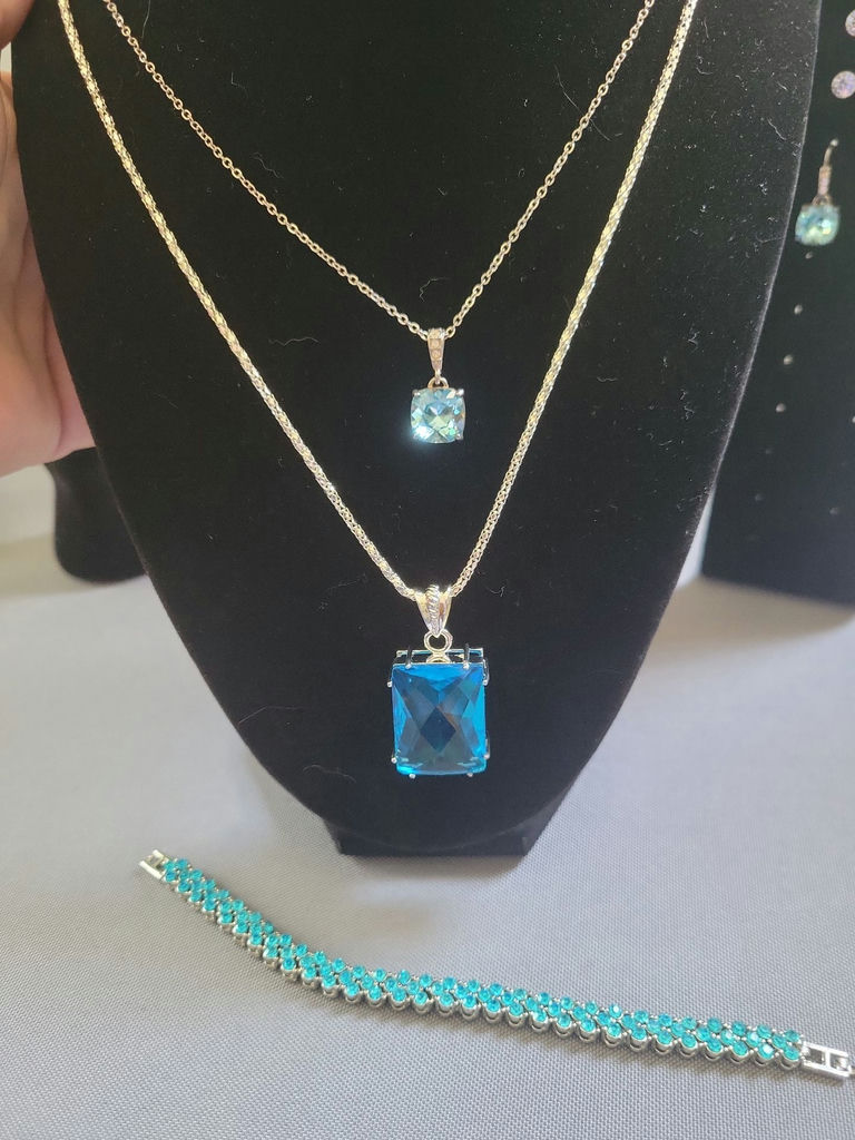 Turquoise Jewelry Collection with Necklaces, Bracelet, Ring, and Earrings - image 8 of 11