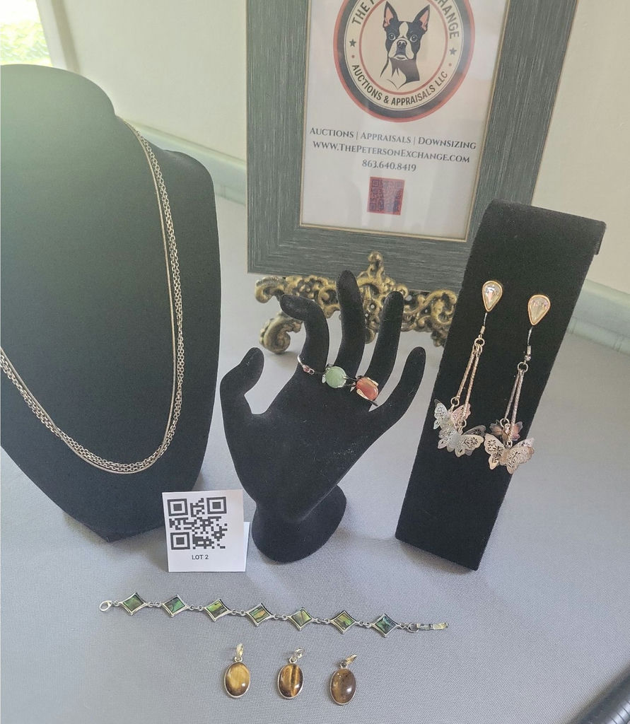 Sterling Silver and Silver Tone Jewelry Lot with Purple Topaz, Agate, Earrings, Bracelet, and Necklaces - image 1 of 7