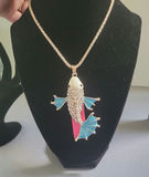 Betsy Johnson fish-shaped rhinestone pendant necklace with turquoise fins - thumbnail 1 of 6