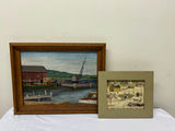 Folkart and Harborscape Oil Painting - thumbnail 1 of 6