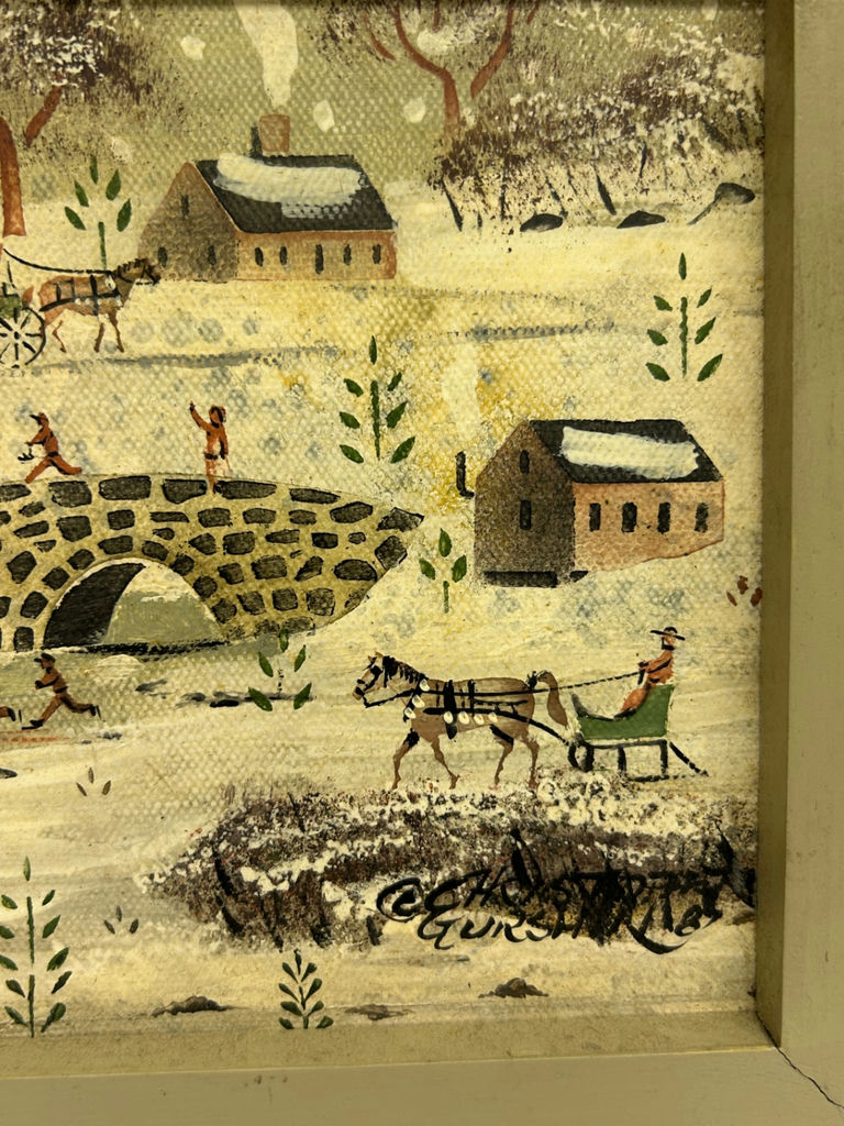 Folkart and Harborscape Oil Painting - image 4 of 6