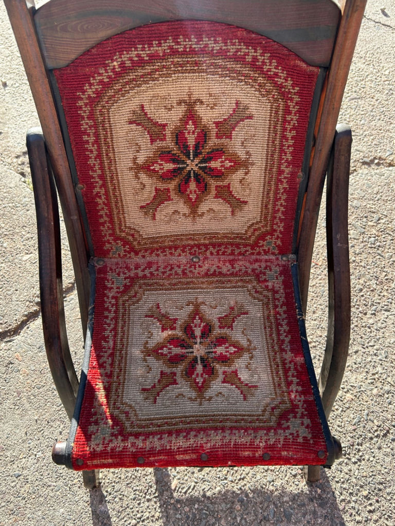 Antique Upholstered Folding Child’s Chair - image 3 of 4