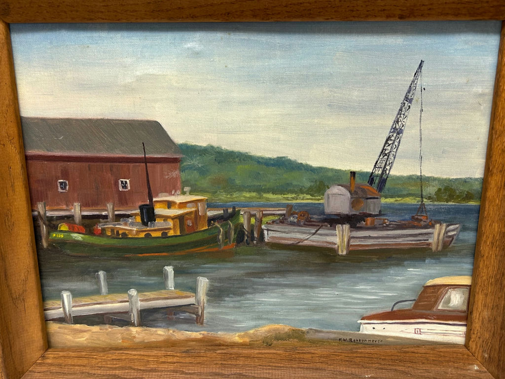 Folkart and Harborscape Oil Painting - image 5 of 6