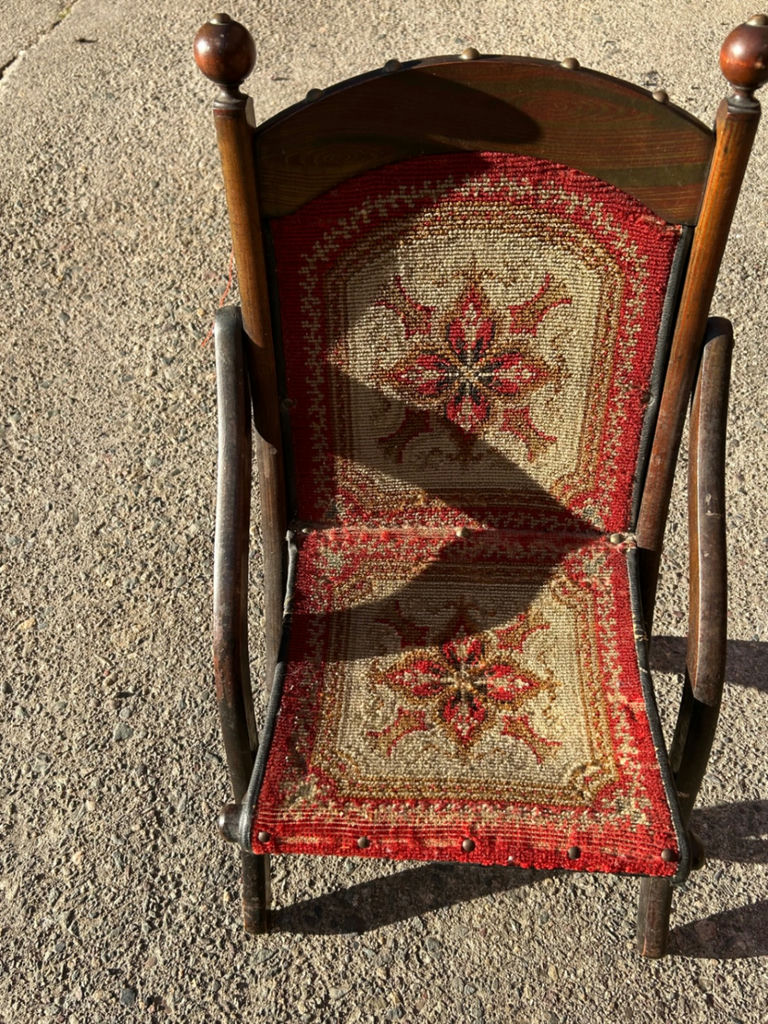 Antique Upholstered Folding Child’s Chair  - image 2 of 4