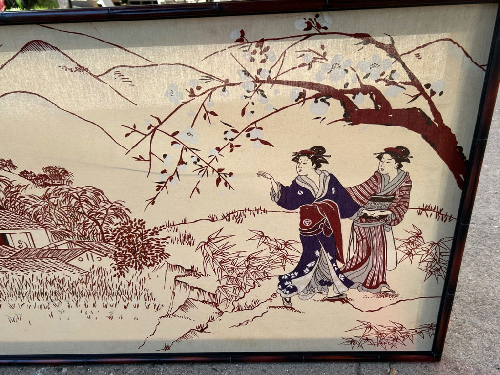 Japanese Geishas, Silkscreen Art on Fabric. - image 4 of 4