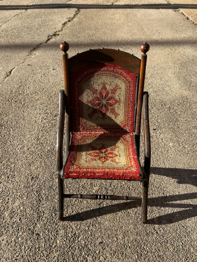 Antique Upholstered Folding Child’s Chair - image 1 of 4