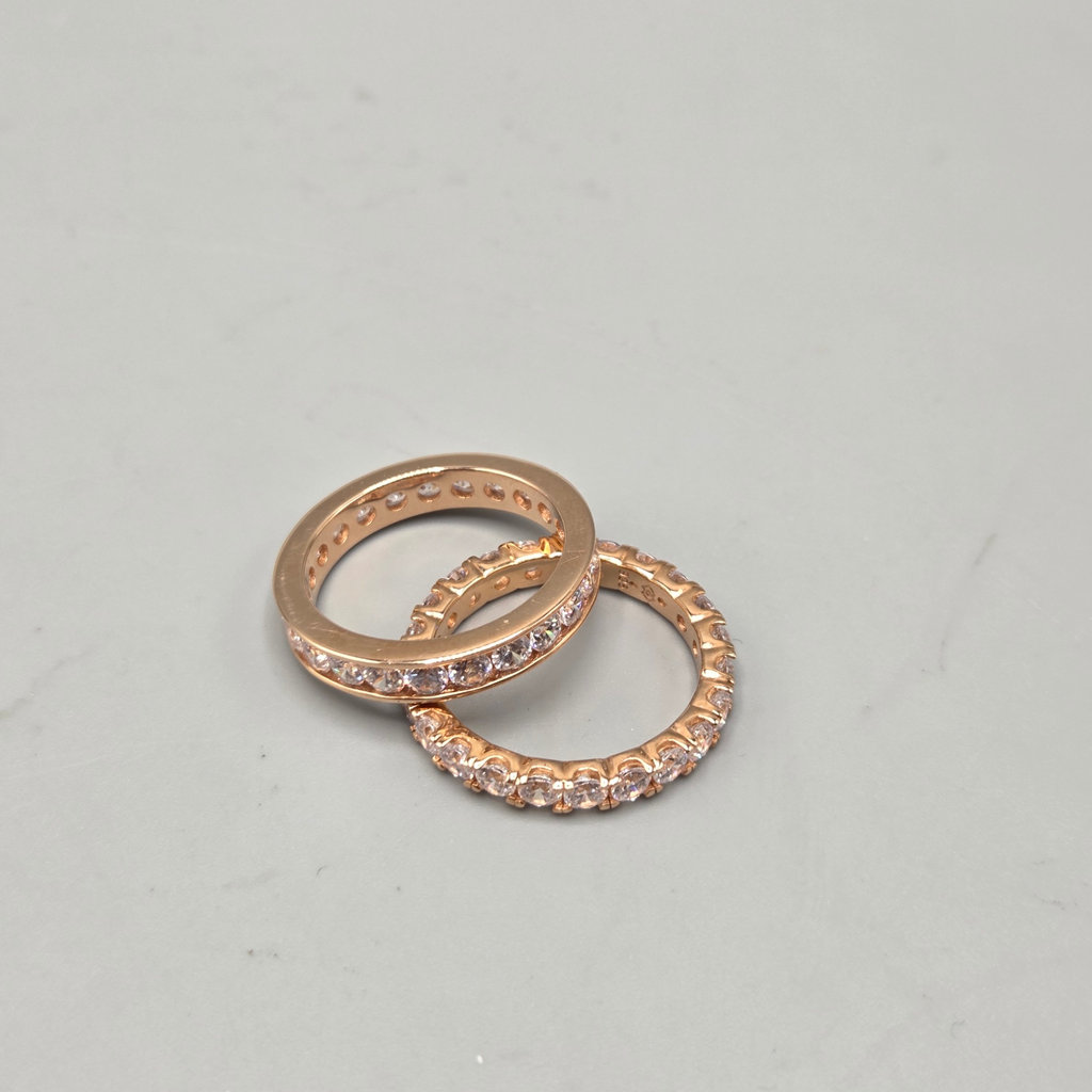 Sterling Silver Bands Rose Gold Plated w/ Clear Stones Size 9 - image 1 of 5