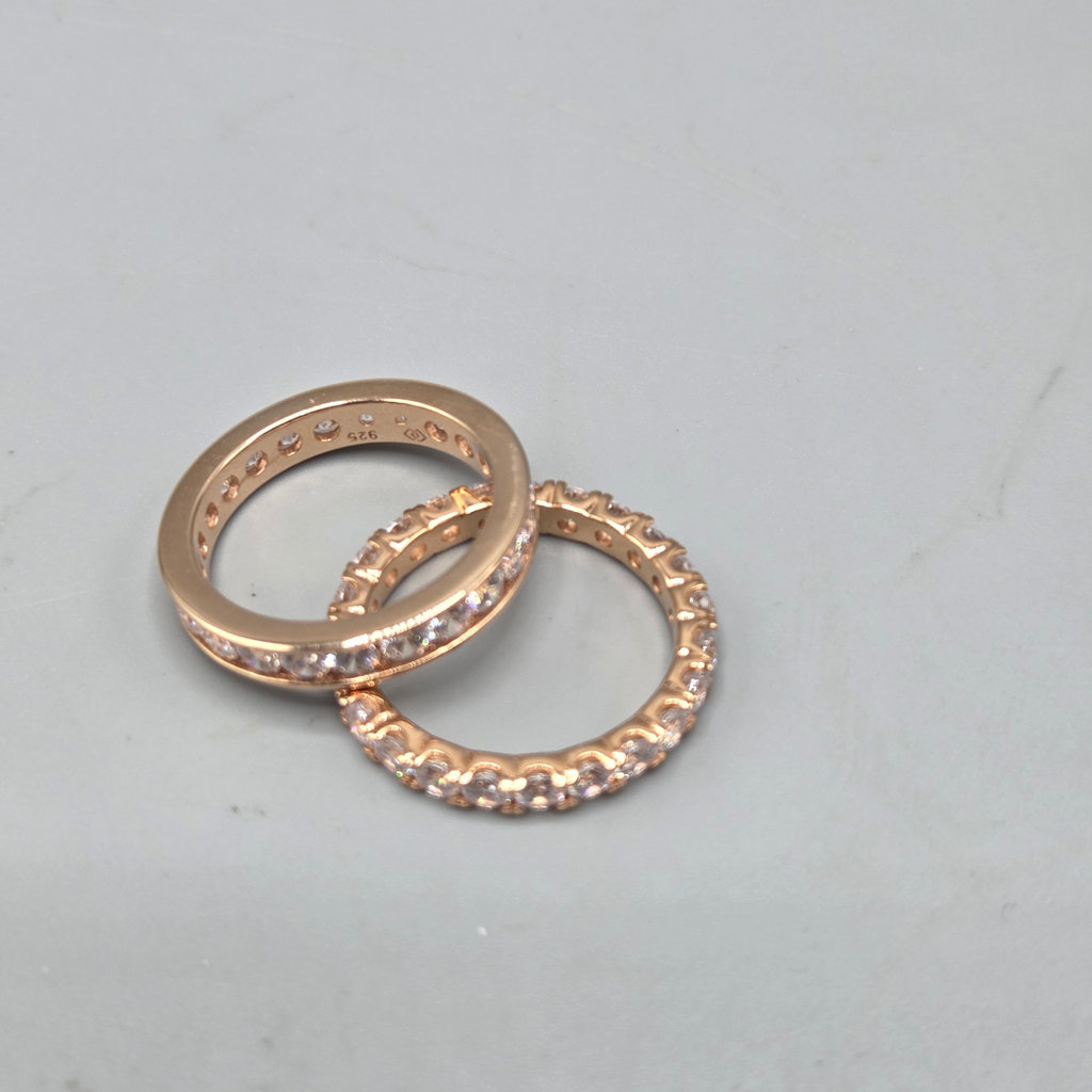 Sterling Silver Bands Rose Gold Plated w/ Clear Stones Size 9 - image 2 of 5