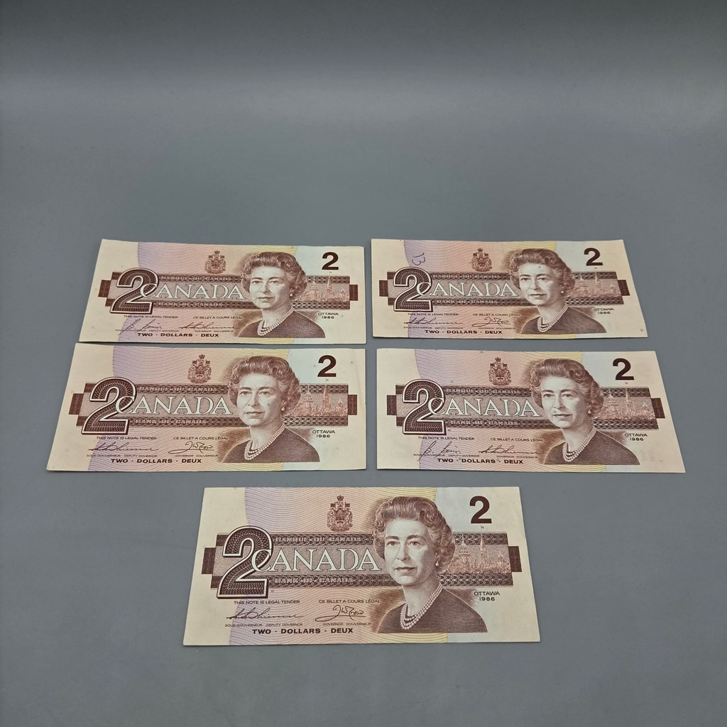 Canada $2 Bills x 5 - image 1 of 2