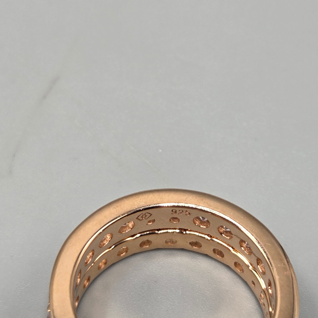 Sterling Silver Bands Rose Gold Plated w/ Clear Stones Size 9 - image 4 of 5