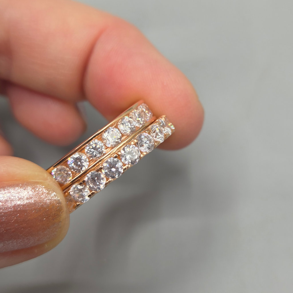 Sterling Silver Bands Rose Gold Plated w/ Clear Stones Size 9 - image 3 of 5